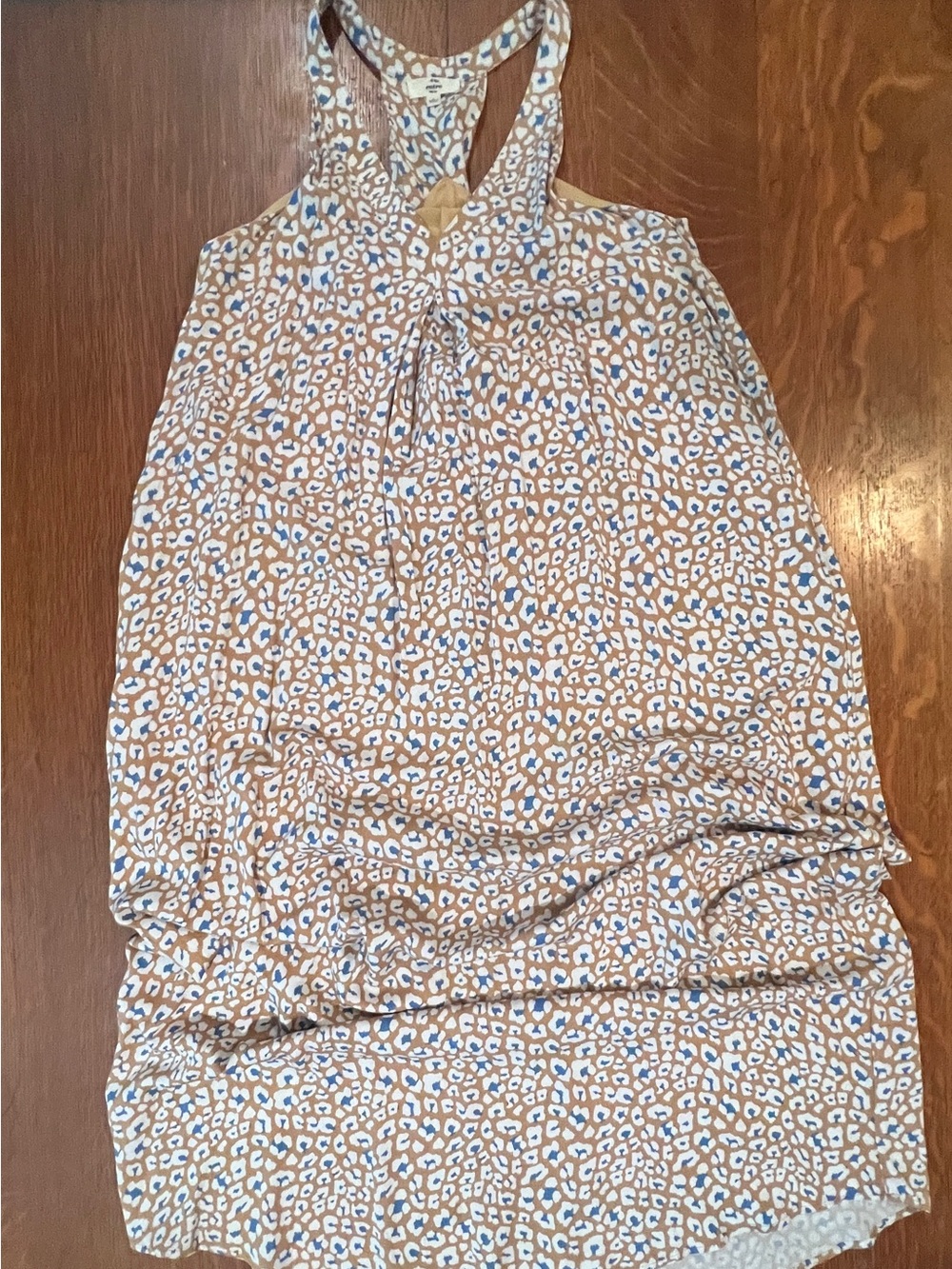 entro Tan and White Leopard Print Halter Dress with Blue Accents Women’s size L